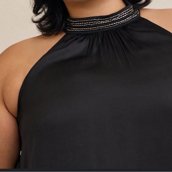 NWT plus Size Torrid Satin black Beaded Halter Top Size 3X - Picture 2 of 13